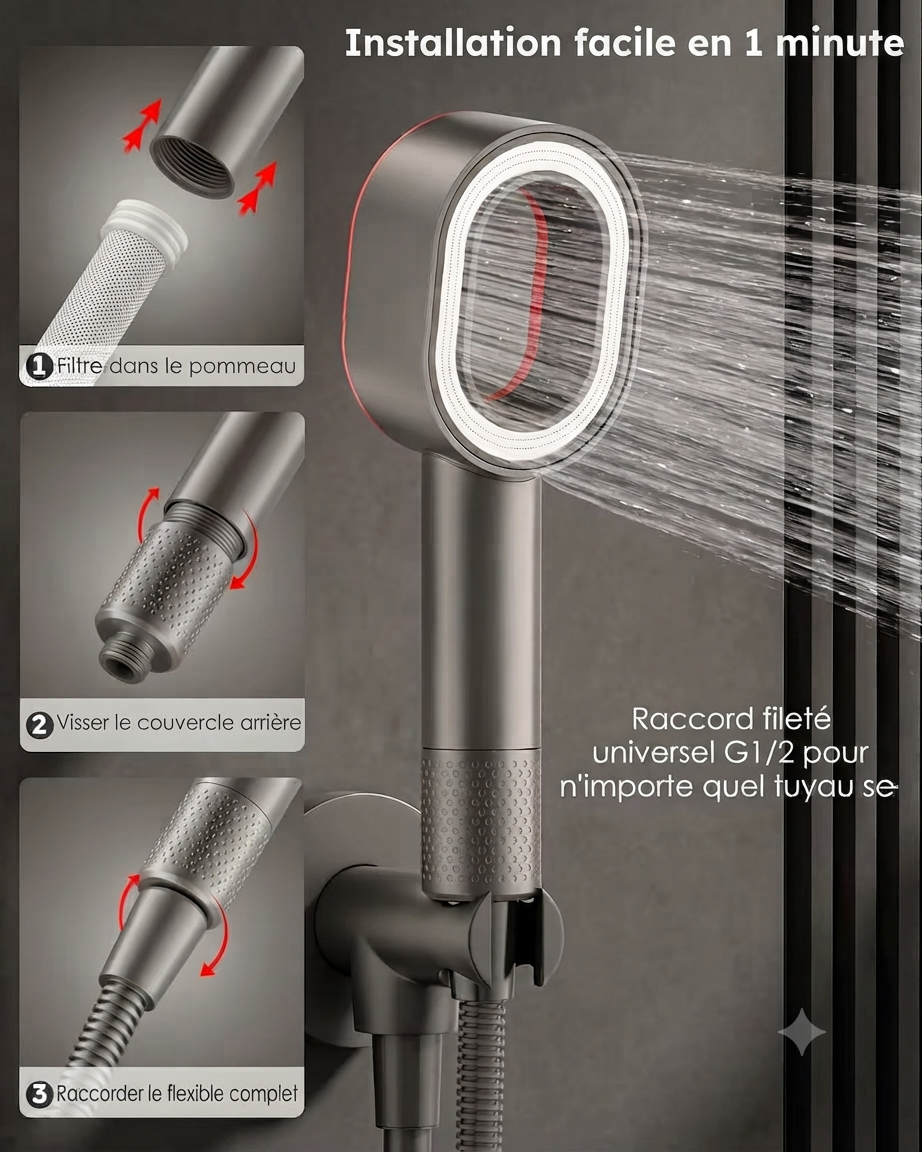 SOLEA - Pommeau de douche filtrant anti-chlore & calcaire